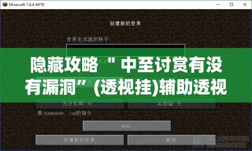 隐藏攻略 ＂中至讨赏有没有漏洞”(透视挂)辅助透视教程