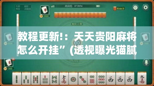 教程更新!：天天贵阳麻将怎么开挂	”(透视曝光猫腻)
