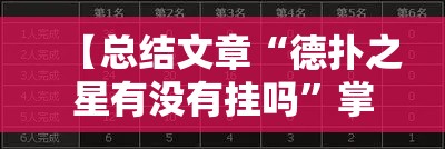 【总结文章“德扑之星有没有挂吗”掌握辅助功能必胜规则