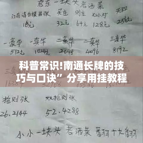 科普常识!南通长牌的技巧与口诀”分享用挂教程