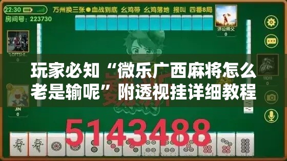玩家必知“微乐广西麻将怎么老是输呢”附透视挂详细教程